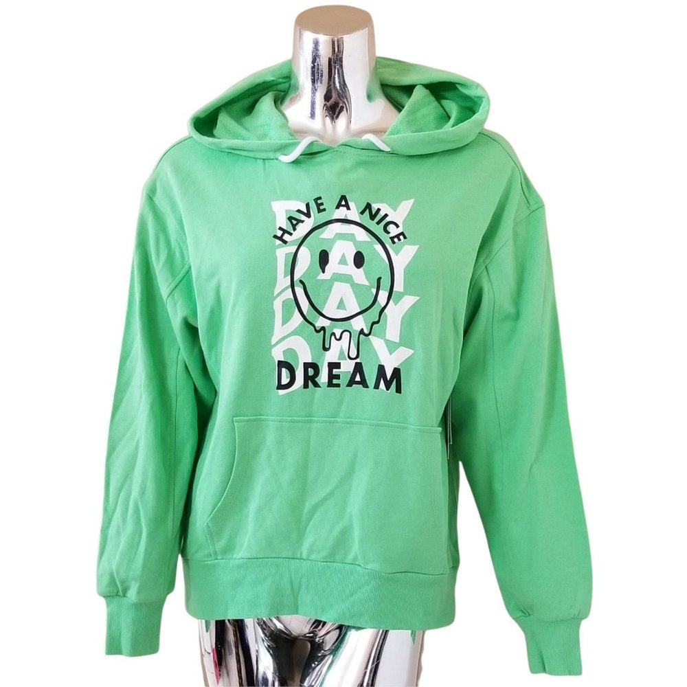 BP. Hoodie Sweatshirt Womens XS Green White Smily Face Have a Nice Dream